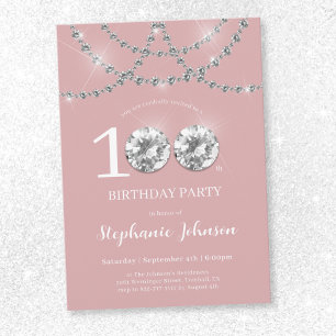 Invitation Elégant Diamants Blush Pink 100e fête d'anniversai