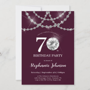 Invitation Elégant Diamants Bourgogne 70e anniversaire fête