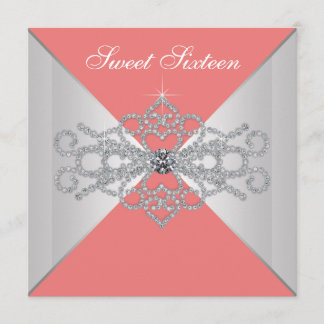 Invitation Élégant Diamants Corail Sweet 16 Fête d'anniversai