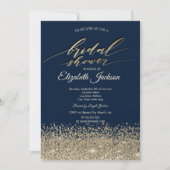 Invitation Elégant Diamants d'or Marine Fête des mariées bleu (Devant)