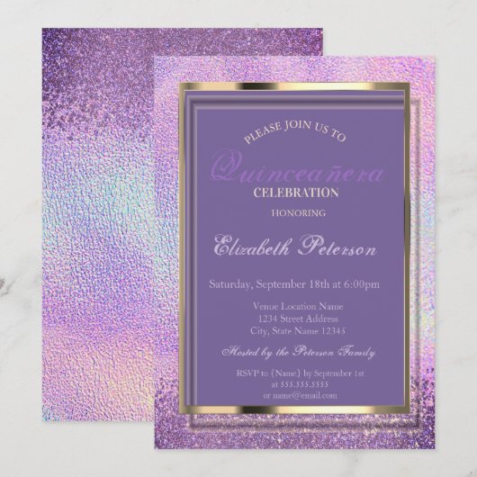 Invitation Élégant Diamants Holographique Quinceañera (Devant / Derrière)
