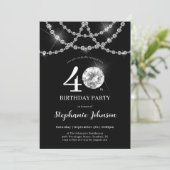 Invitation Elégant Diamants Noir 40ème anniversaire fête (Debout devant)