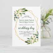 Invitation Elégant Diamants Or Blanc Vert Floral Mariage (Debout devant)