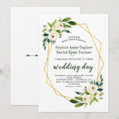 Invitation Elégant Diamants Or Blanc Vert Floral Mariage (Devant / Derrière)