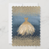 Invitation Elégant Diamants Or Robe Fête des mariées bleue (Dos)