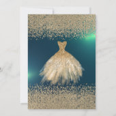 Invitation Elégant Diamants Or Robe Mariage vert (Dos)
