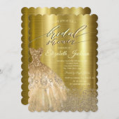 Invitation Élégant Diamants Robe Or Métal (Devant / Derrière)