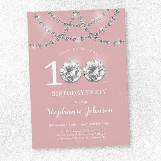 Invitation Elégant Diamants Rose Bleu 100e anniversaire