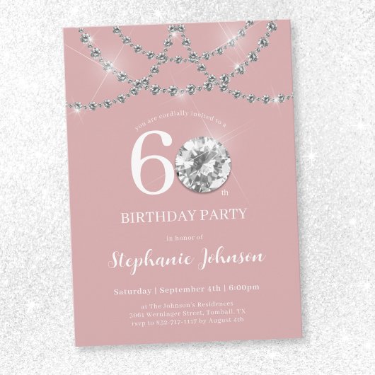 Invitation Elégant Diamants Rose Bleu 60e anniversaire