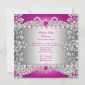 Invitation Elégant Diamants Roses Silver Floral fête d'annive (Dos)