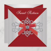 Invitation Elégant Diamants Rouge fête d'anniversaire (Devant / Derrière)