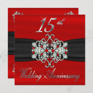 Invitation Élégant Diamants Rubies 15e anniversaire Mariage