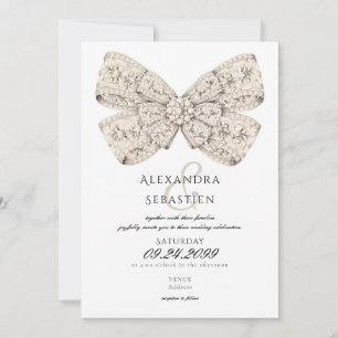 Invitation Élégant Diamants Vintages Mariage de script Bow Be