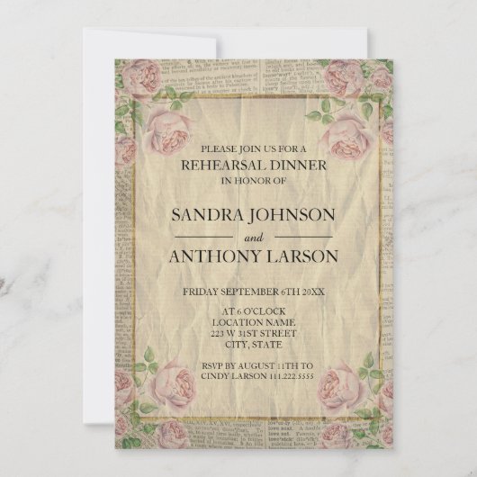 Invitation Élégant dictionnaire Impression et répétition Rose (Devant)