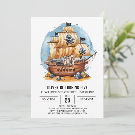 Invitation Élégant Digital Fun Pirate Anniversaire (Debout devant)