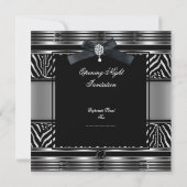 Invitation Elégant dîner Cravate noire Zebra Silver noir (Dos)