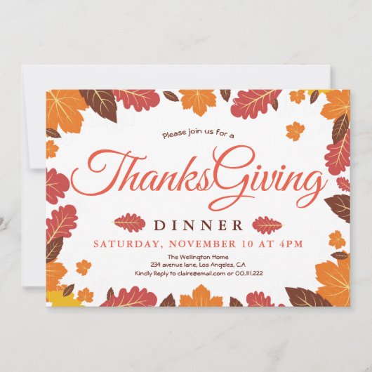 Invitation Élégant dîner d'action de grâces florale (Devant)