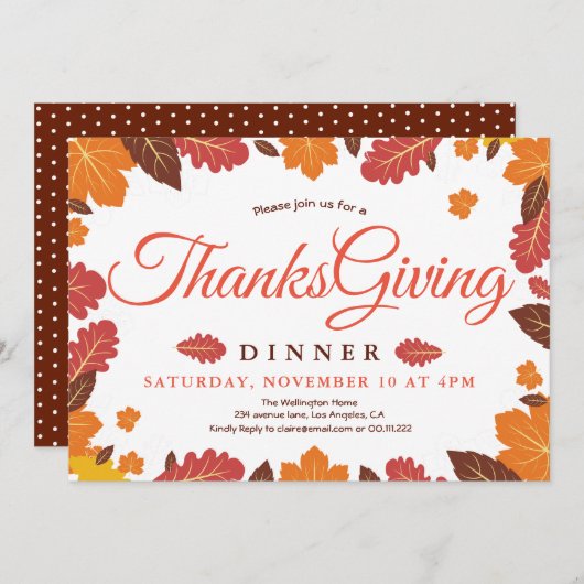 Invitation Élégant dîner d'action de grâces florale (Devant / Derrière)