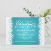 Invitation Élégant dîner de Noël Magique Sparkle Turqu (Debout devant)