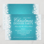 Invitation Élégant dîner de Noël Magique Sparkle Turqu (Devant / Derrière)