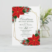 Invitation Élégant dîner de Noël Poinsettia Pine Green (Debout devant)