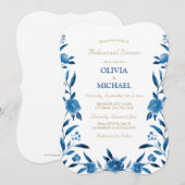 Invitation Élégant dîner de répétition Chinoiserie floral ble (Devant / Derrière)