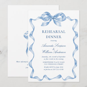 Invitation Élégant Dîner De Répétition De Bow Bleu Dusty