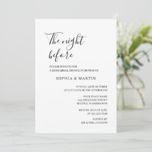 Invitation Élégant Dîner de Répétition de Mariage la Veille