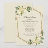Invitation Élégant dîner de répétition d'or Mariage Floral (Devant / Derrière)