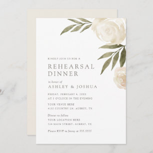Invitation Élégant Dîner De Répétition Floral Blanc Inv