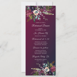 Invitation Élégant Dîner De Répétition Florale Chic Bourgogne