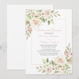 Invitation Élégant dîner de répétition florale rose-rose-bleu