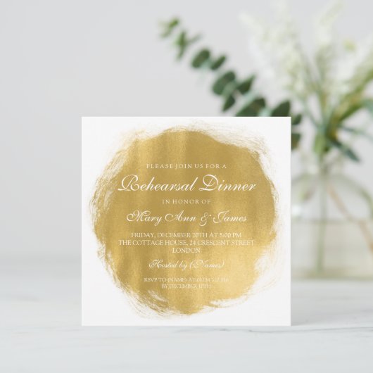 Invitation Élégant Dîner de répétition Gold Peinture Look (Debout devant)