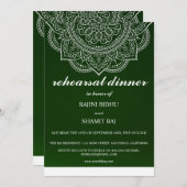 Invitation Élégant dîner de répétition indienne Emerald Paisl (Devant / Derrière)
