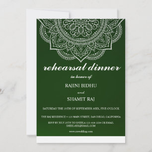 Invitation Élégant dîner de répétition indienne Emerald Paisl