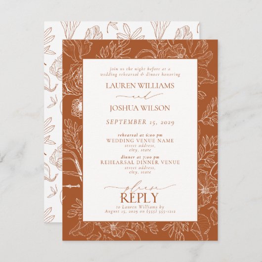Invitation Élégant dîner de répétition Mariage Burnt Orange (Devant / Derrière)