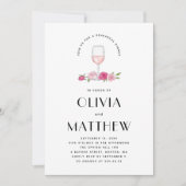 Invitation Élégant dîner de répétition mariage de vin rose fl (Devant)