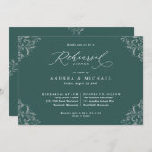 Invitation Élégant dîner de répétition Mariage Emerald Green (Devant / Derrière)