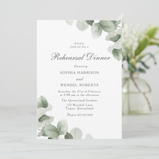 Invitation Élégant Dîner de répétition Mariage Feuille vert (Debout devant)