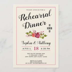 Invitation Élégant dîner de répétition Mariage floral Invitat