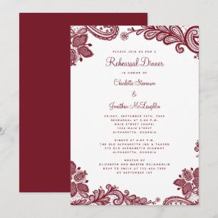 Invitation Élégant Dîner de répétition Mariage rouge dentelle