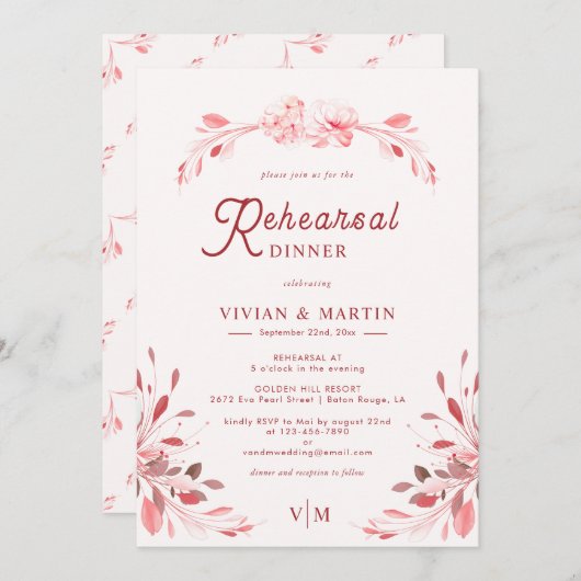 Invitation Élégant dîner de répétition rose Sakura sans faute