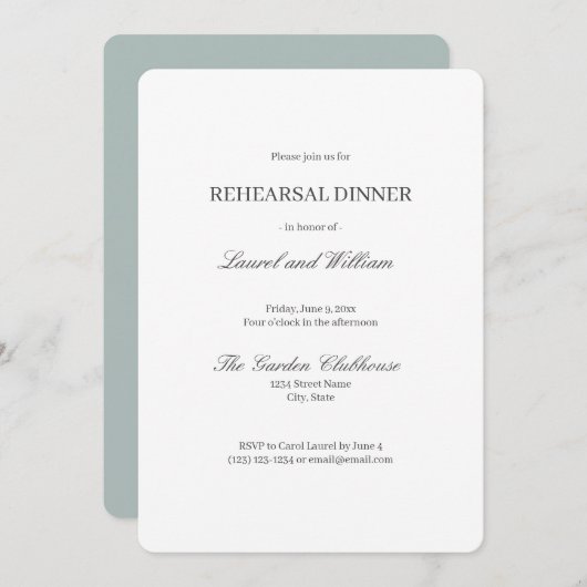 Invitation Élégant dîner de répétition Turquoise gris bleu In (Devant / Derrière)