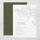 Invitation Élégant dîner de répétition vert à la sauge floral (Devant / Derrière)