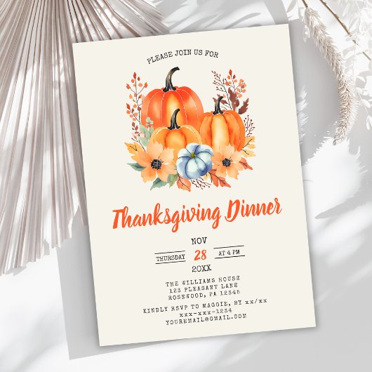 Invitation Élégant dîner de Thanksgiving Citrouille Invitatio