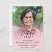 Invitation Élégant dîner d'ombre rose Photo 94e anniversaire (Devant)