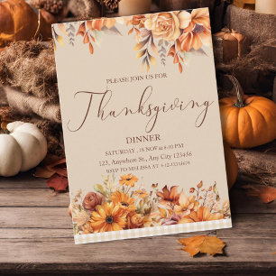 Invitation Élégant dîner Floral Rustique Thanksgiving