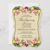 Invitation Élégant dîner Floral Thanksgiving Vintage (Devant)