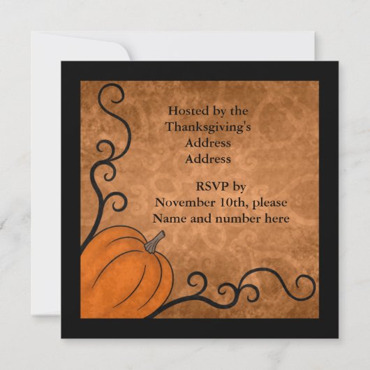 Invitation Élégant dîner Thanksgiving (Dos)