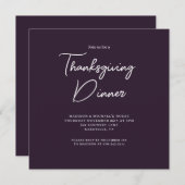Invitation Élégant Dîner Thanksgiving Purple Script (Devant / Derrière)